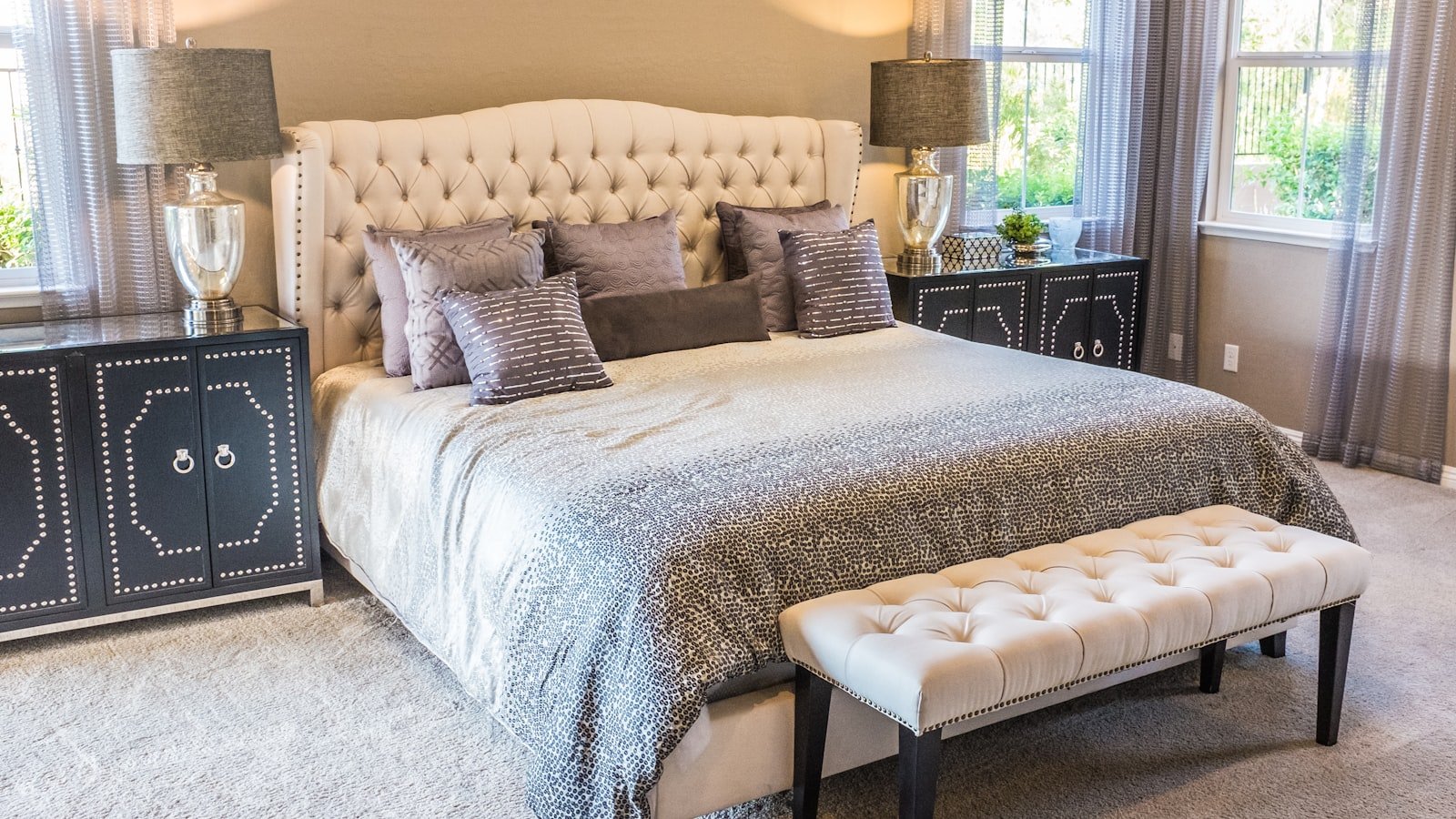 Cool airy bedroom with morning light